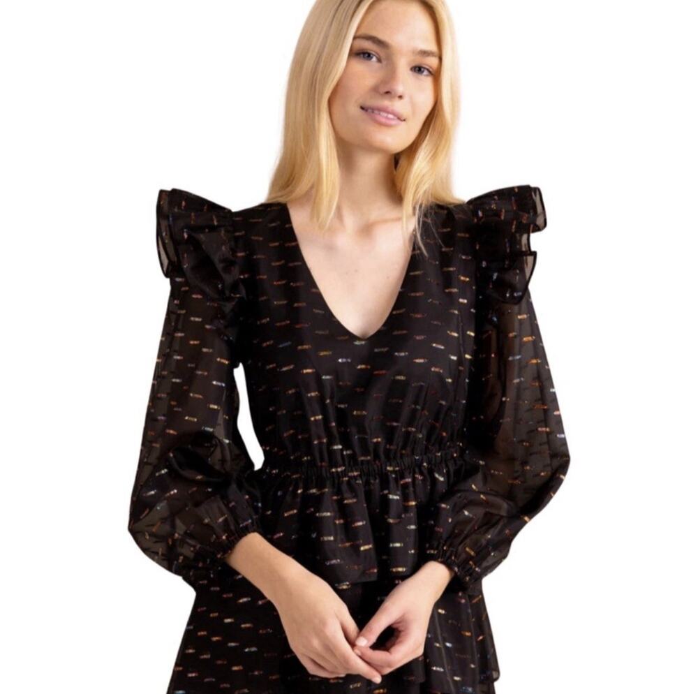 Alden Adair Women’s Lexi dress in Black Metallic Dot size S NWT